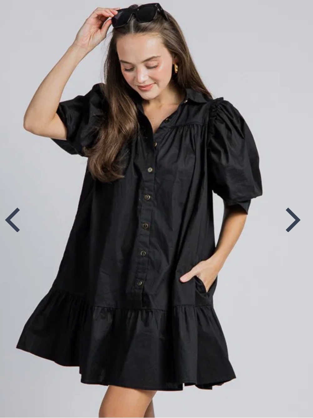 Karlie Black Cotton Puff Sleeve Mini Dress